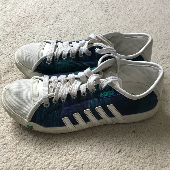 K-Swiss blue green plaid size 8 sneakers - Picture 2 of 2